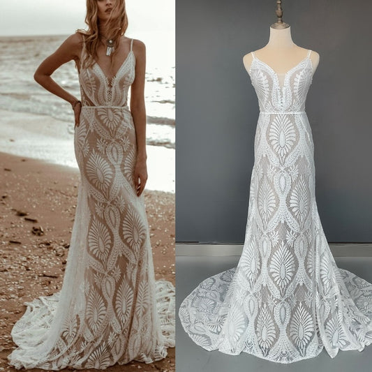 Women's Boho Bridal Beach Wedding Dress